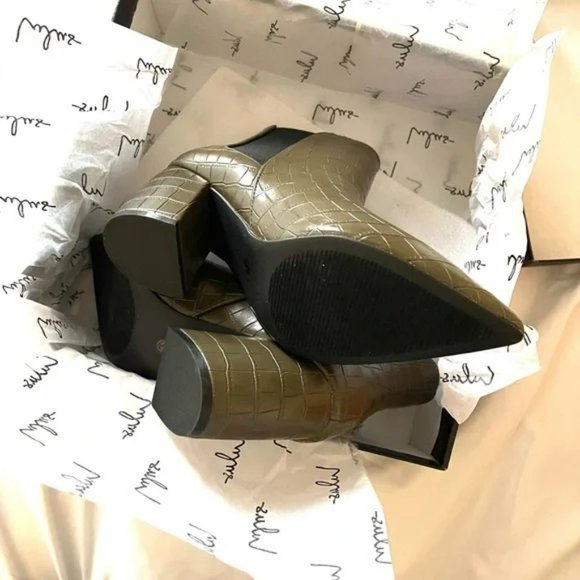 NWB Lulus Cecy Khaki Croc Ankle Boots - Picture 3 of 12